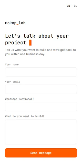 mokap_os client portal on a phone: the project contact form